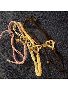 Three Adjustable Pull Tie Heart Bracelets